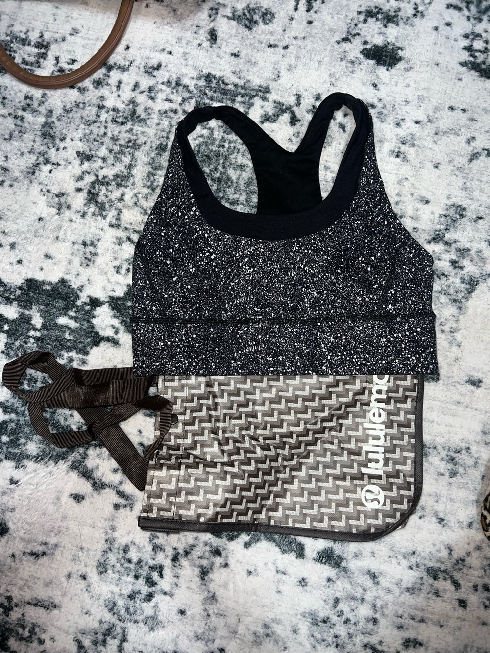 Lululemon Black Speckled Racerback Sports Bra size 8 no tag. Brown lulu reusable